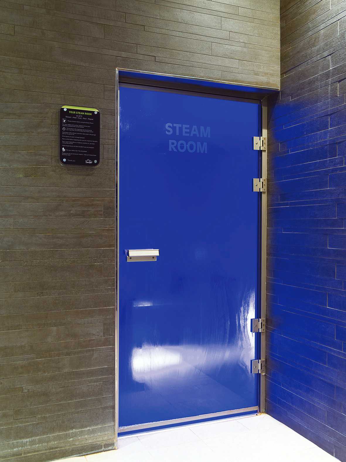 Blue steam room door